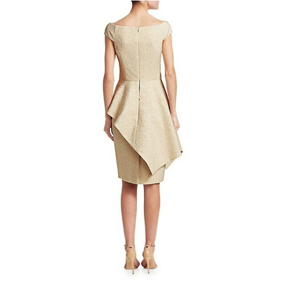 Teri Jon Peplum Cocktail Dress Gold Metallic Ruffle Knee Length Sheath Sz 4 - Picture 4 of 11